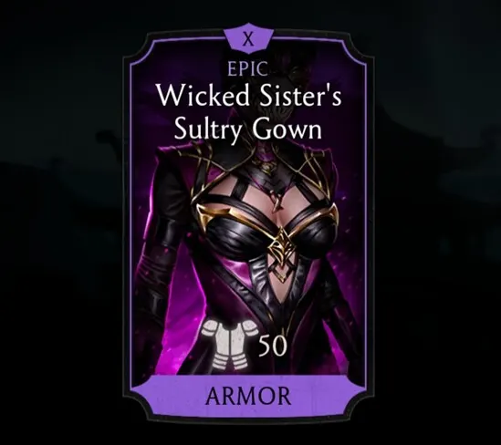 Wicked Sister's Sultry Gown, Epic Equipment, Armor, Dark Queen's Tower - MKmobileInfo